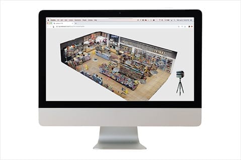 Virtual 3D view of a retail store.